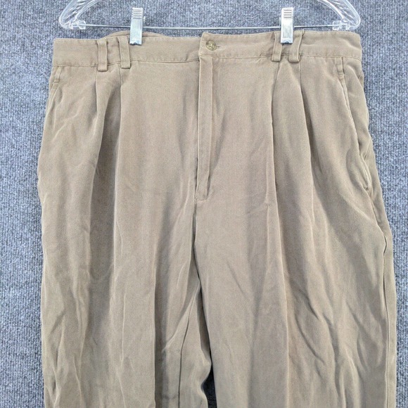 AXIS LA Men's Straight Leg Chino Pants Tan 36 Pleated Front Cuffed Hem Silk - Picture 3 of 10